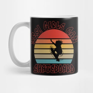 Yes! Girls Can Skateboard Retro Sunset Design Mug